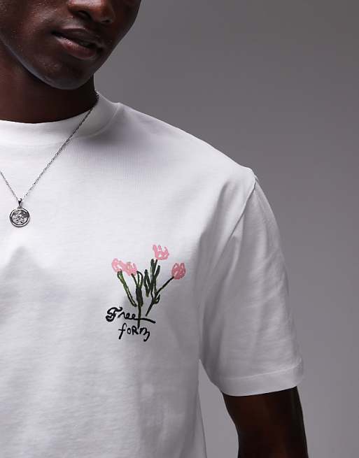 Topman Oversized Printed Floral T-shirt In Ecru