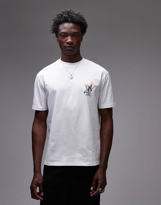 Topman Oversized Printed Floral T-shirt In Ecru