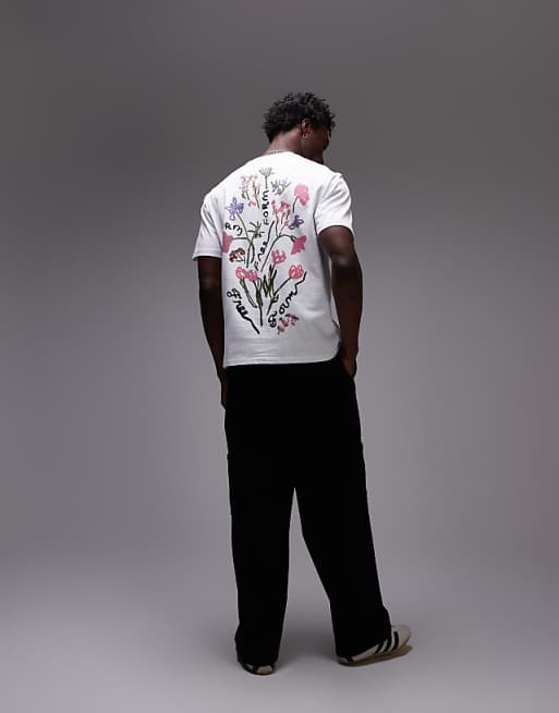 Topman Oversized Printed Floral T-shirt In Ecru