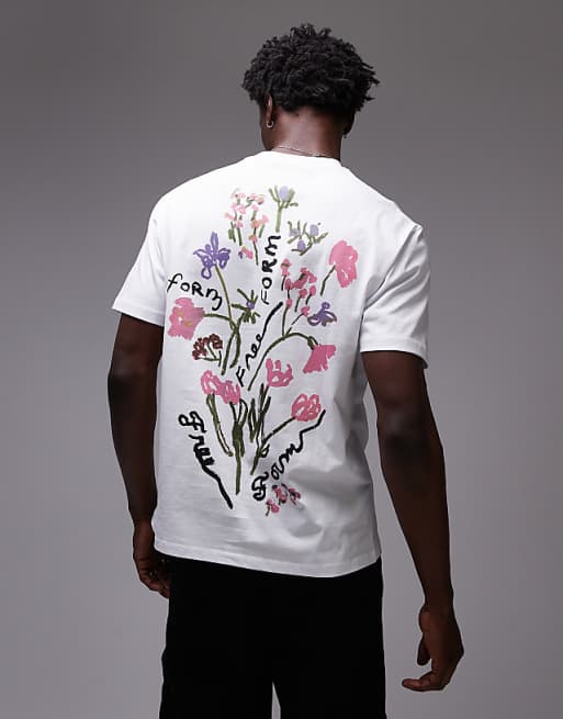 Topman oversized printed floral t-shirt in ecru Topman oversized printed floral t-shirt in ecru