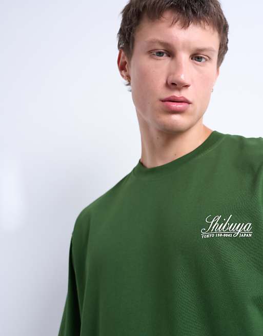 Topman Oversized Shibuya Print T-shirt In Dark Green
