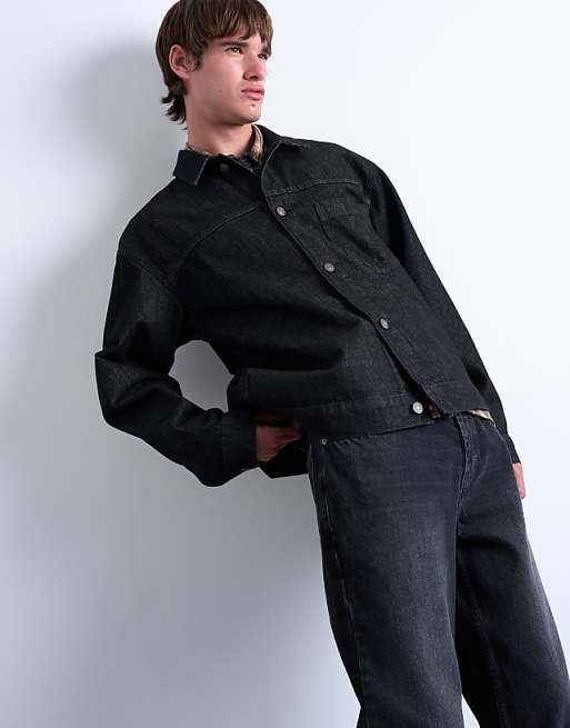 Topman Raw Denim Jacket In Black