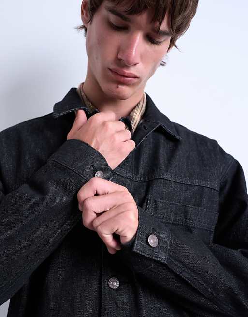 Topman Raw Denim Jacket In Black