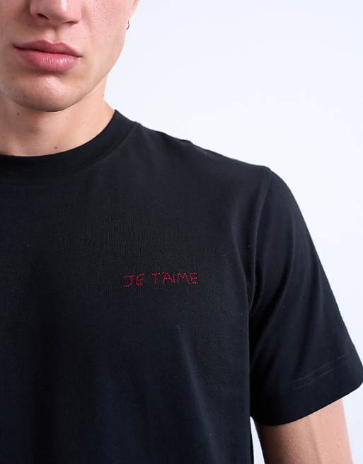 Topman Regular Fit T-shirt With Je T'aime Embroidery In Black