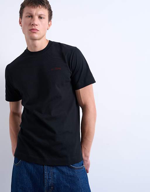 Topman regular fit t-shirt with Je t'aime embroidery in black