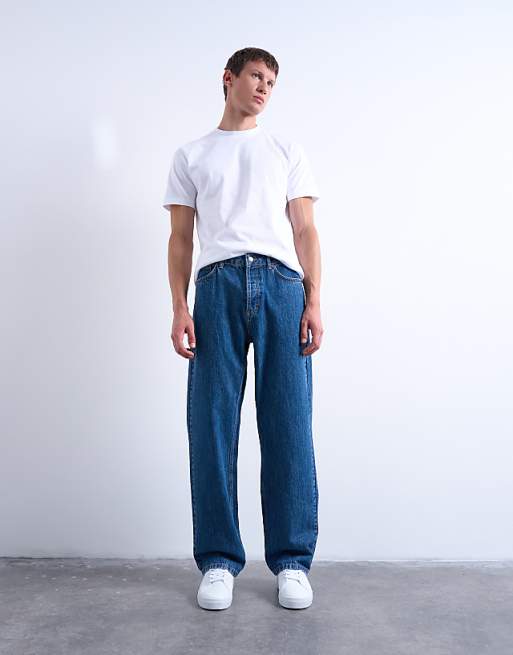 Topman Rigid Baggy Jean In Mid Wash