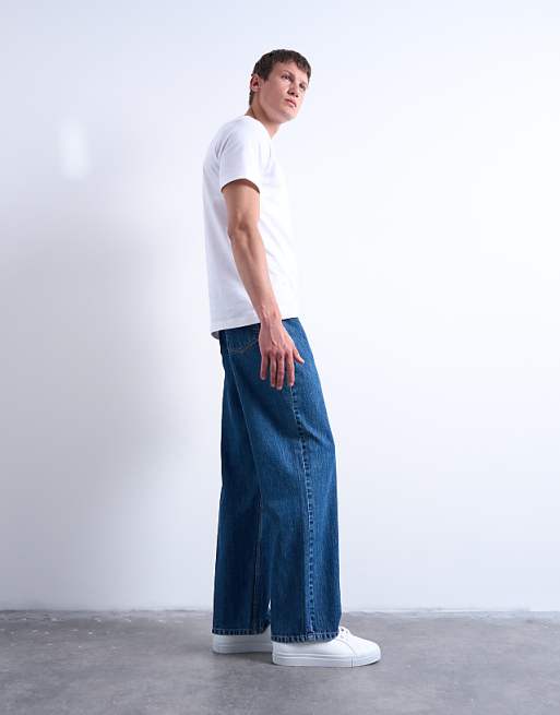 Topman Rigid Baggy Jean In Mid Wash