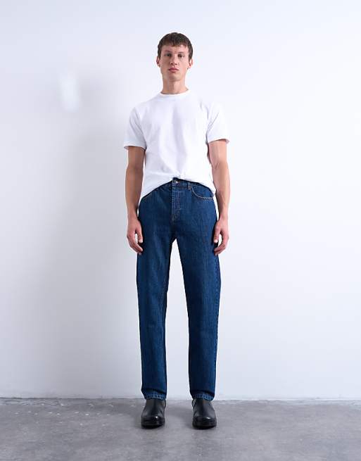 Topman Rigid Straight Jean In Dark Wash Blue