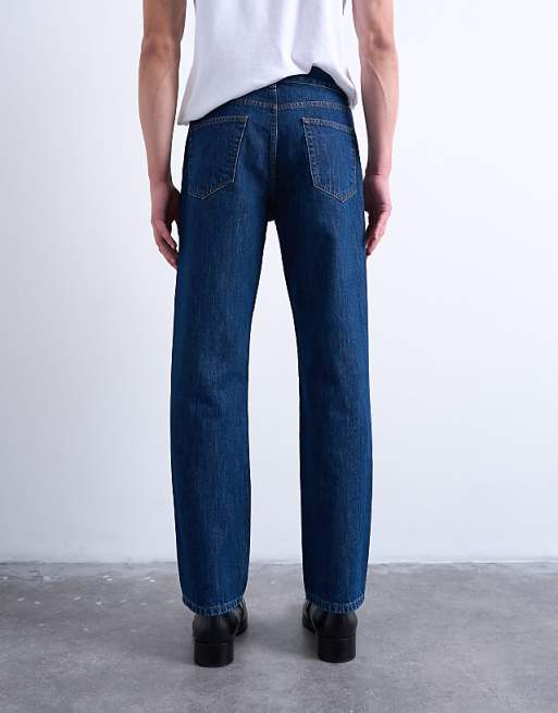 Topman Rigid Straight Jean In Dark Wash Blue