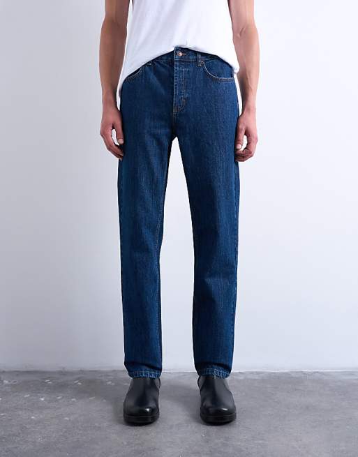 Topman rigid straight jean in dark wash blue