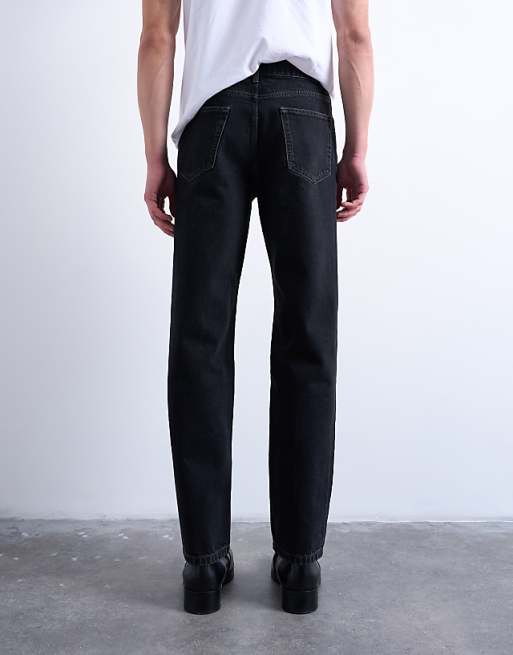 Topman Rigid Straight Jean In Washed Black