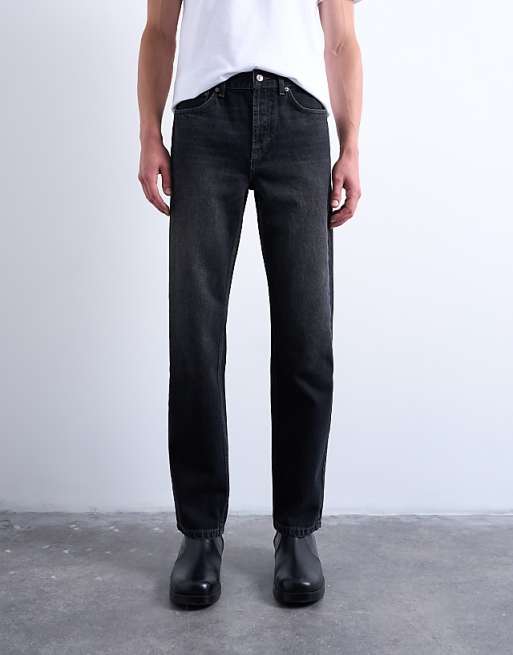 Topman rigid straight jean in washed black