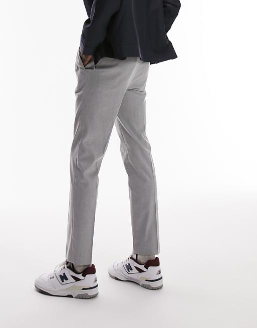 Topman Skinny Smart Trousers With Elastic Waistband In Light Grey