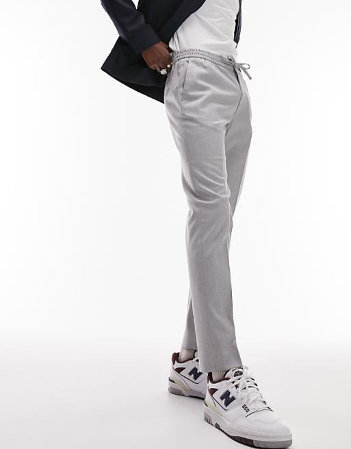 Topman Skinny Smart Trousers With Elastic Waistband In Light Grey