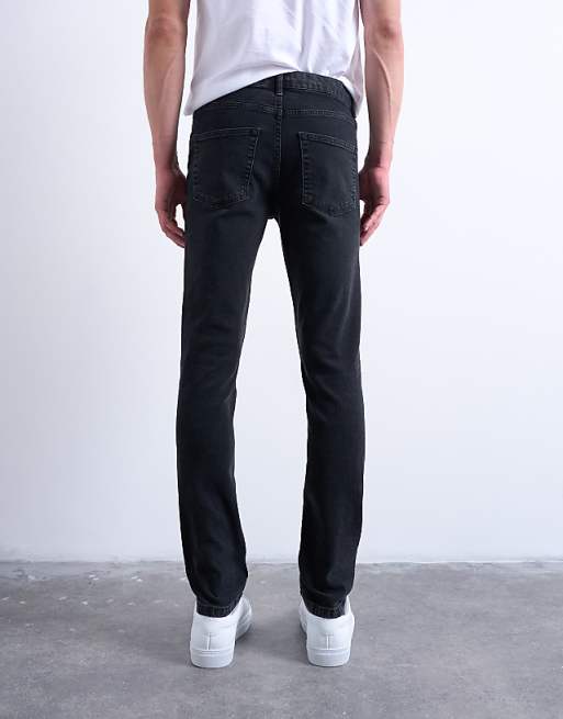 Topman Stretch Skinny Jean In Washed Black