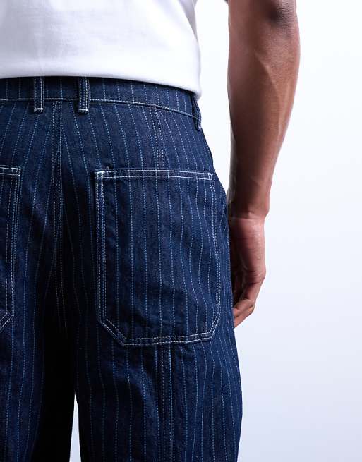 Topman Wide Leg Jean In Rinse Stripe