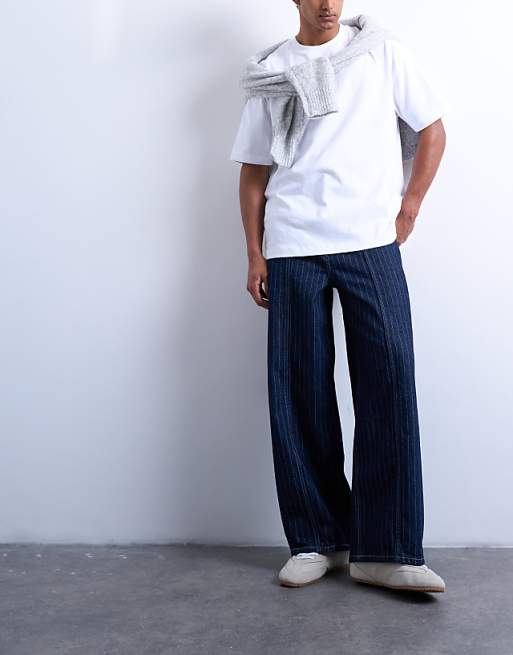 Topman wide leg jean in rinse stripe