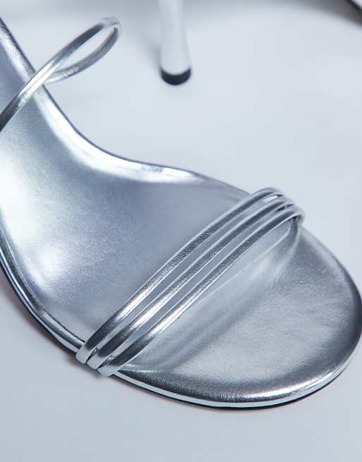 Topshop Abbie Strappy Mid Heel Sandal In Silver