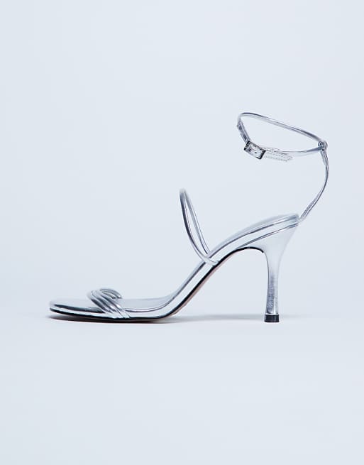 Topshop Abbie strappy mid heel sandal in silver