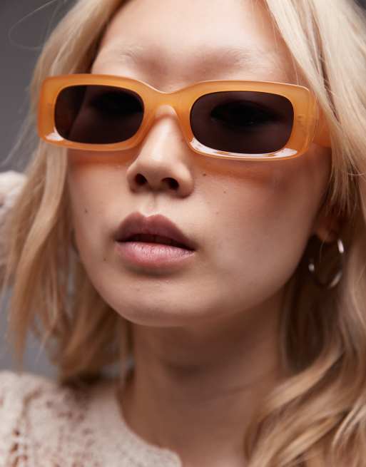 Topshop Barcelona Slim Rectangular Sunglasses In Caramel