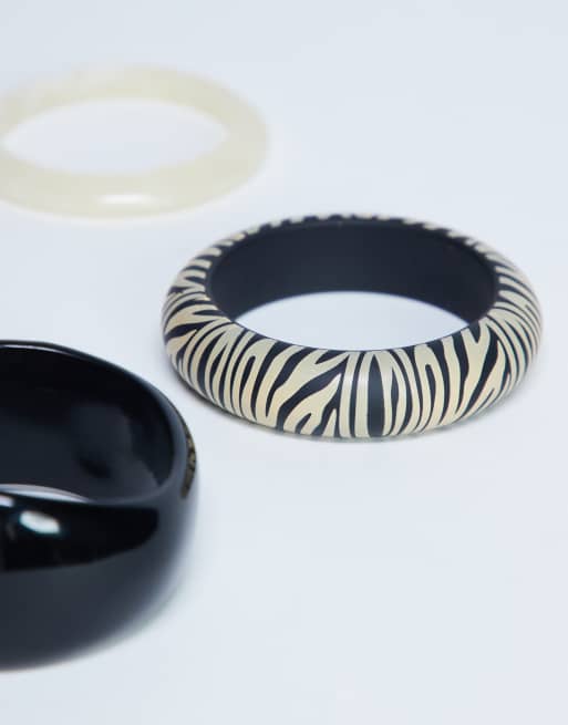 Topshop Blaire 3 Pack Bangles In Black And White Zebra