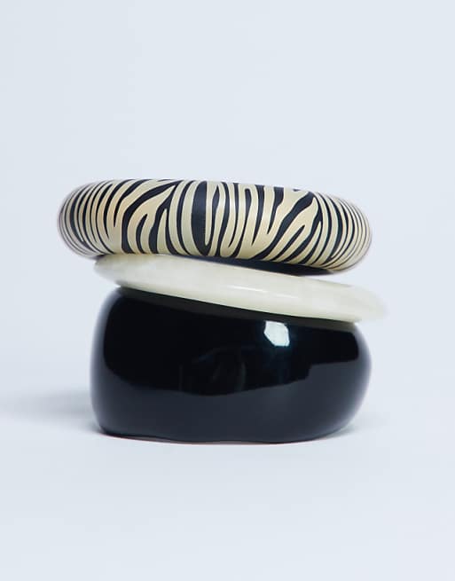 Topshop Blaire 3 pack bangles in black and white zebra