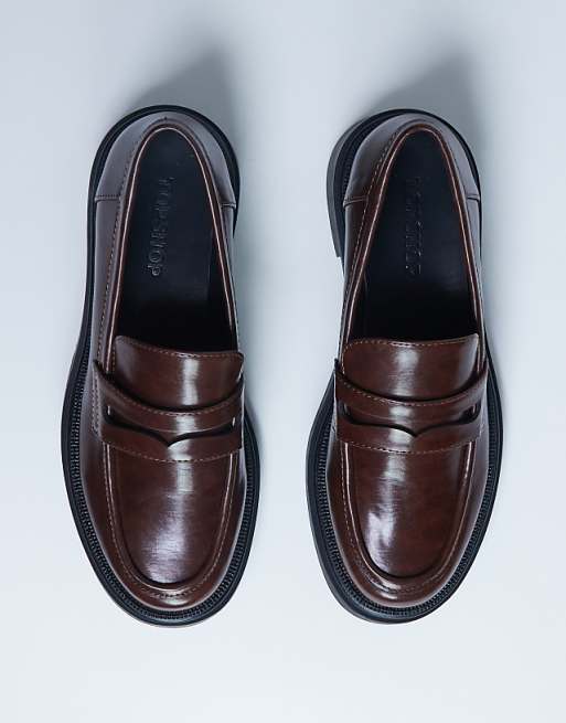 Topshop Cade Chunky Sole Loafer In Chocolate