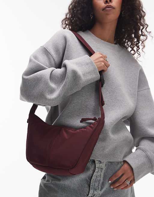 Topshop Carrie Nylon Cross Body Bag In Burgundy