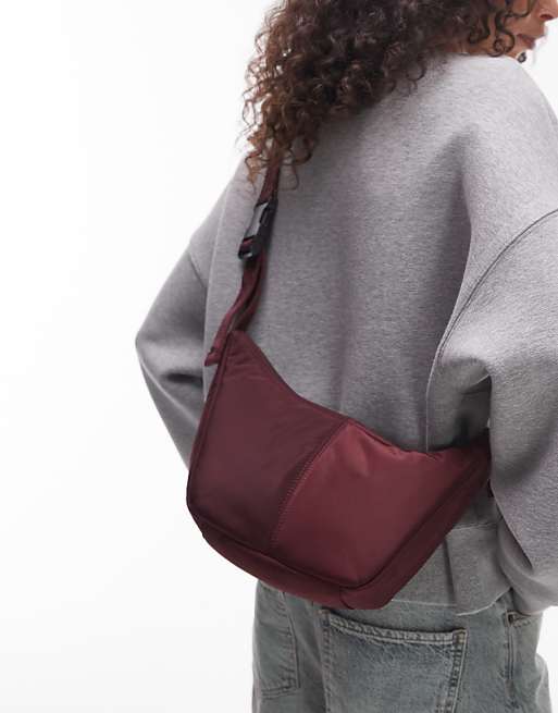 Topshop Carrie nylon cross body bag in burgundy