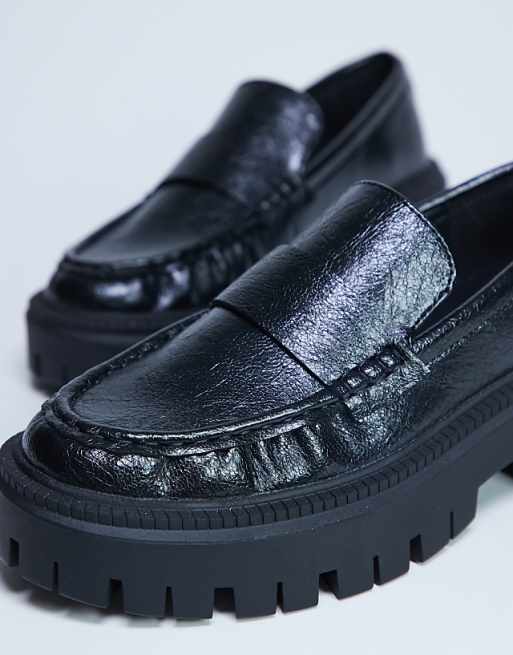 Topshop Cecil Chunky Cleated Sole Loafer In Black