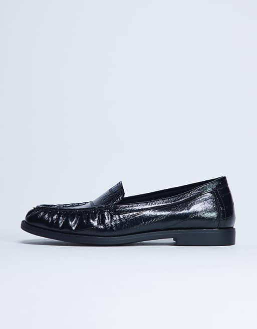 Topshop Coby Ruched Toe Croc Loafer In Black