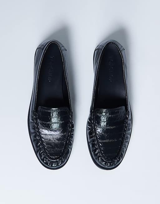 Topshop Coby Ruched Toe Croc Loafer In Black