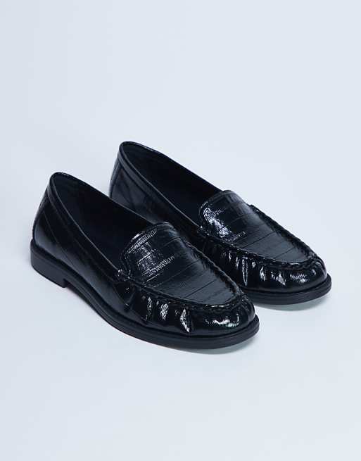 Topshop Coby ruched toe croc loafer in black