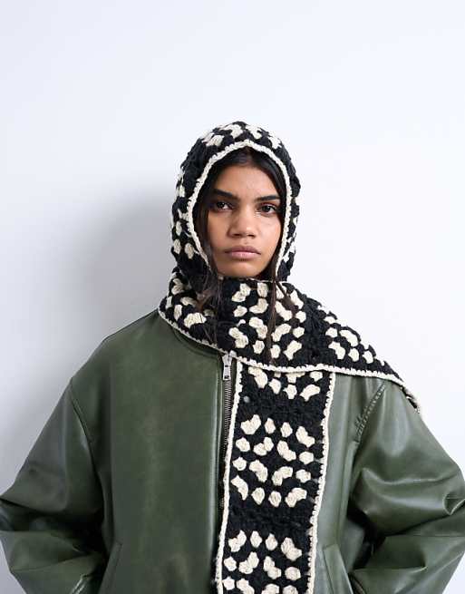 Topshop crochet balaclava in black & cream
