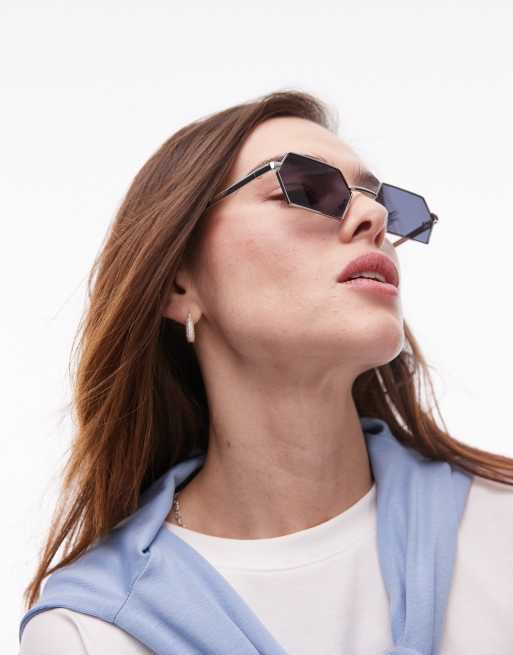 Topshop Fiji Rectangular Metal Sunglasses In Silver