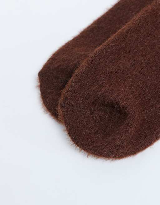 Topshop Fluffy Cosy Sock In Choc