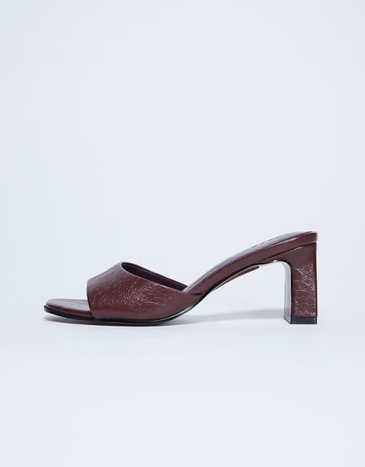 Topshop Freya Heeled Mule In Burgundy