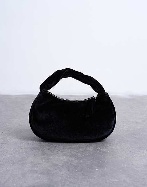 Topshop Gail Twist Handle Velvet Grab Bag In Black