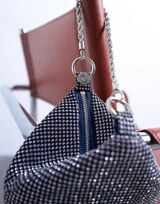 Topshop Galaxy Diamante Grab Bag In Navy