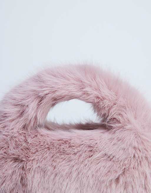 Topshop Gemima Faux Fur Grab Bag In Pink