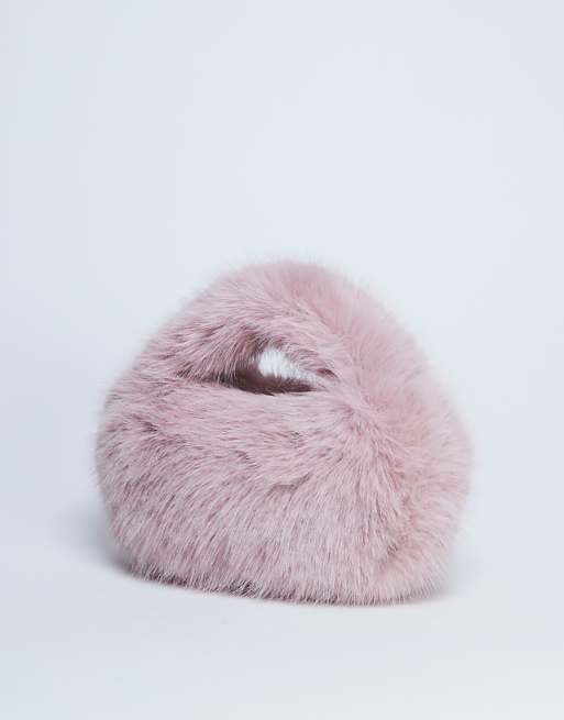 Topshop Gemima Faux Fur Grab Bag In Pink