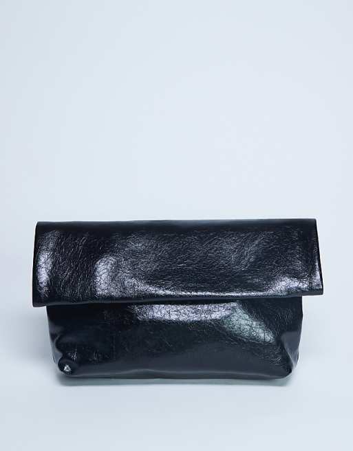Topshop Georgia folded clutch grab bag in black