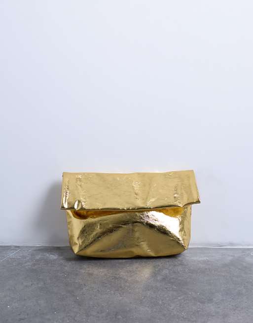 Topshop Georgia Folded Clutch Grab Bag In Gold