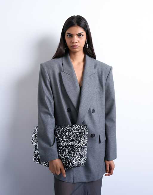 Topshop Georgia Folded Clutch Grab Sequin Bag In Silver
