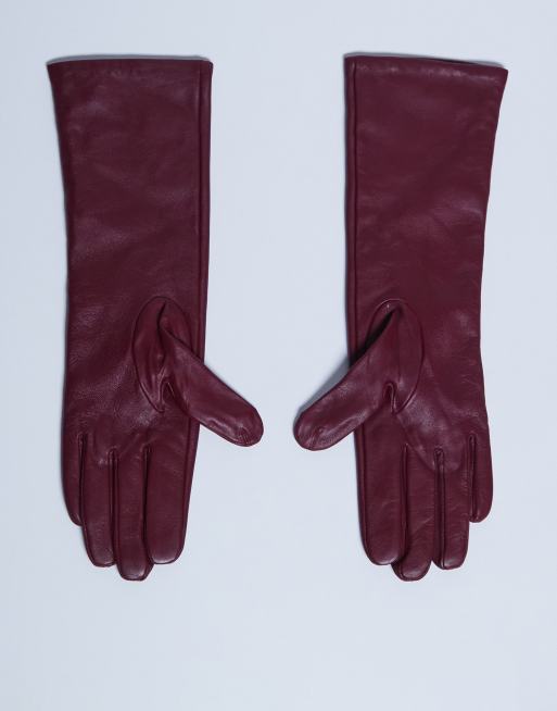 Topshop Gibson Leather Gloves In Burgundy