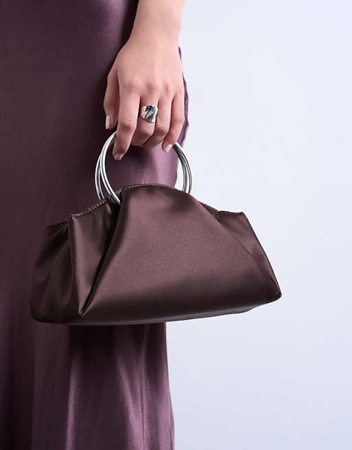 Topshop Ginny Metal Handle Grab Bag In Chocolate