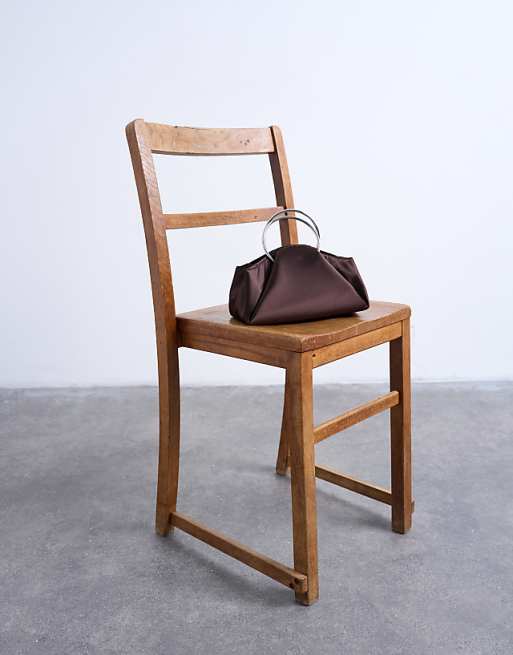 Topshop Ginny Metal Handle Grab Bag In Chocolate