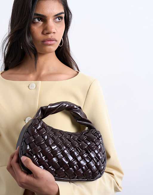 Topshop Gladys Woven Grab Bag In Chocolate