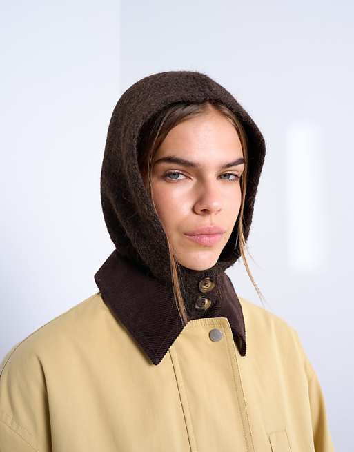 Topshop Hayley button balaclava in chocolate