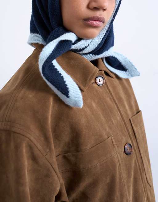 Topshop Heidi Knitted Headscarf In Navy & Light Blue